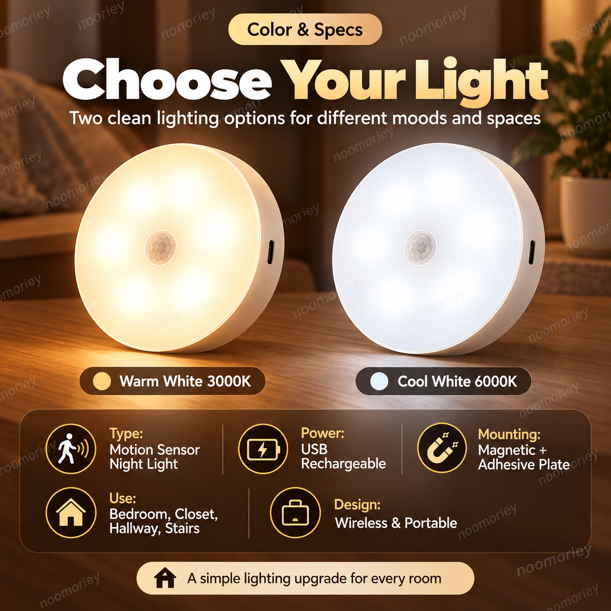 ๐ก Smart Motion Sensor LED Light โ Rechargeable Magnetic Night Light with Automatic On/Off