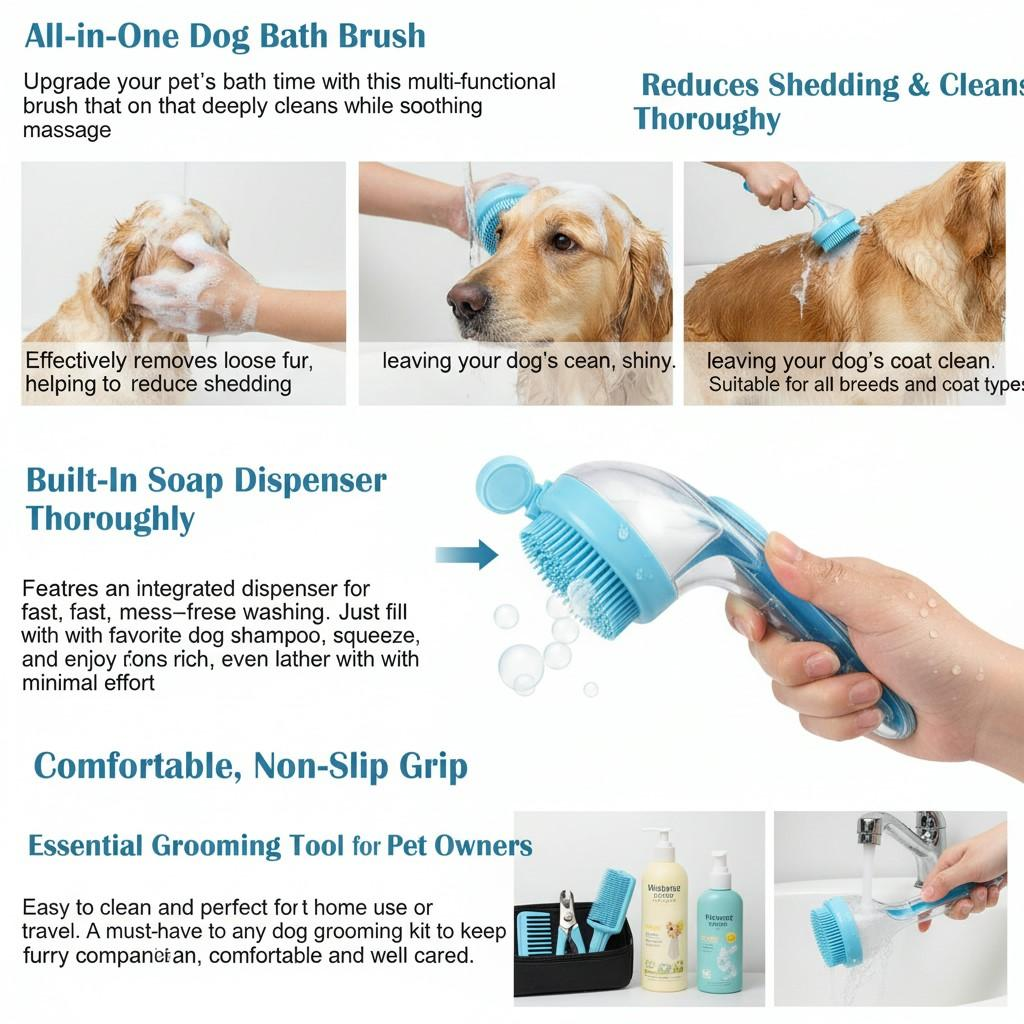 2026 New Universal 2-in-1 Pet Bath & Grooming Deshedding Brush with Built-in Soap Dispenser