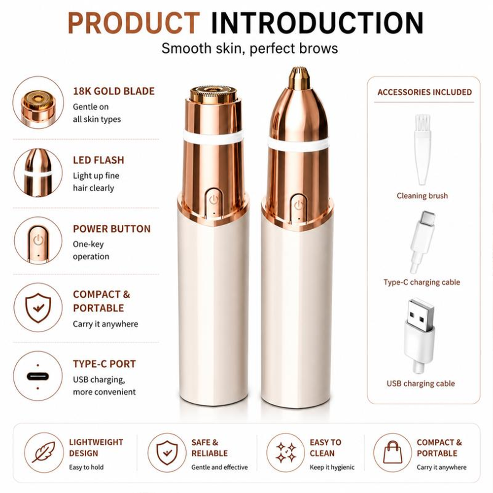 🔥Final 3 Hours: 60% OFF NATRAVOR SmoothTouch 2-in-1 Facial & Brow Trimmer-Rechargeable Precision Hair Remover for Face, Lips & Eyebrows