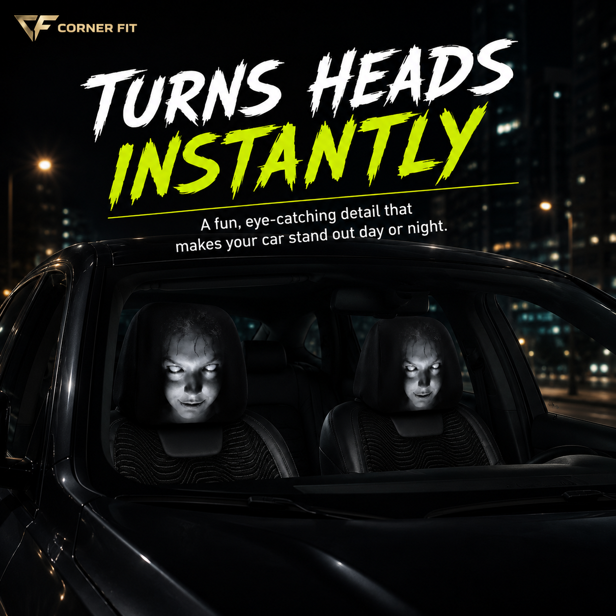 Funny Cartoon Car Headrest Covers – 2PCS Universal Fit