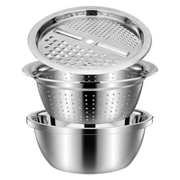 Three-piece set: grating disc colander and solid bowl