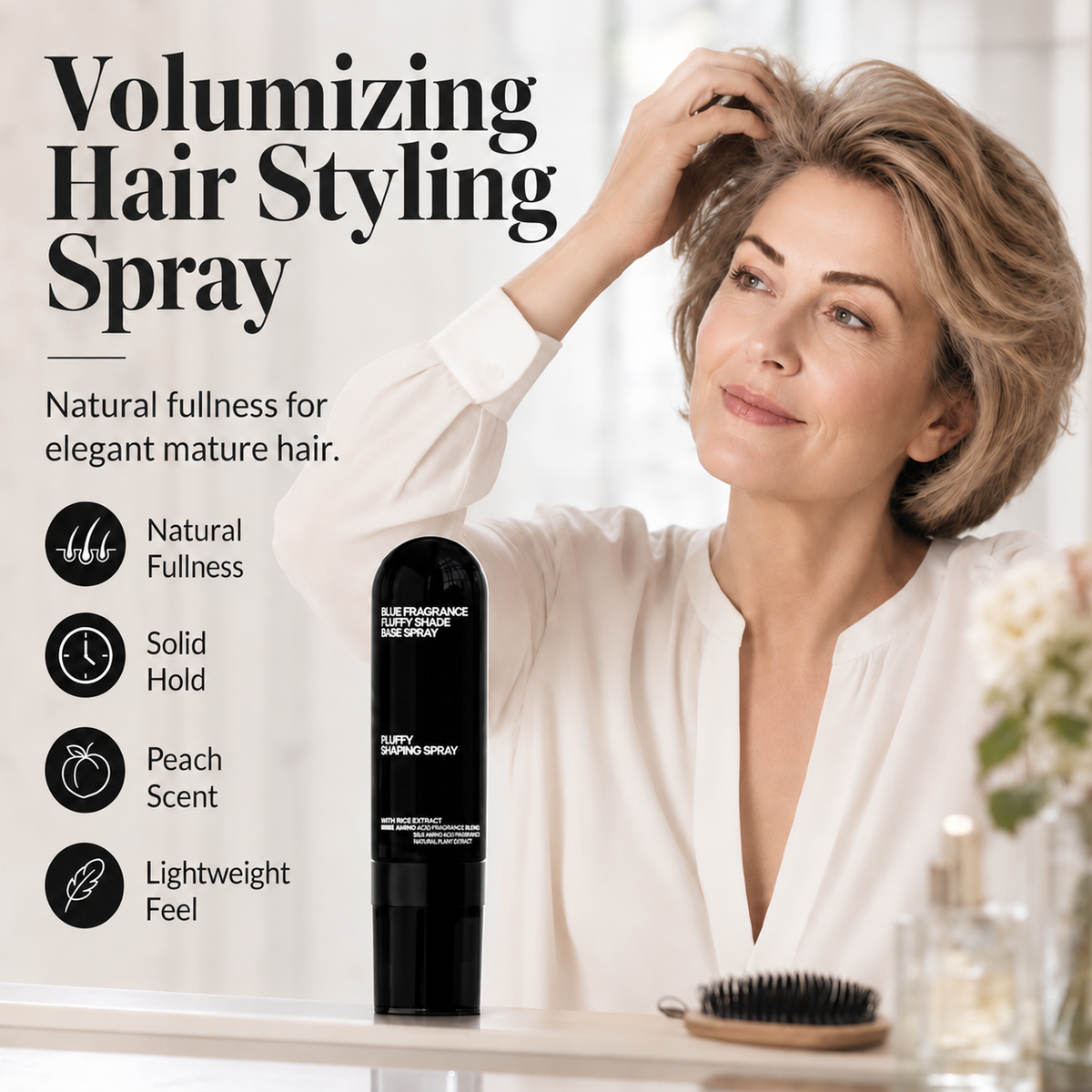 🍑 Volumizing Hair Styling Spray (90ml) – Natural Root Lift & Peach Scent ✨