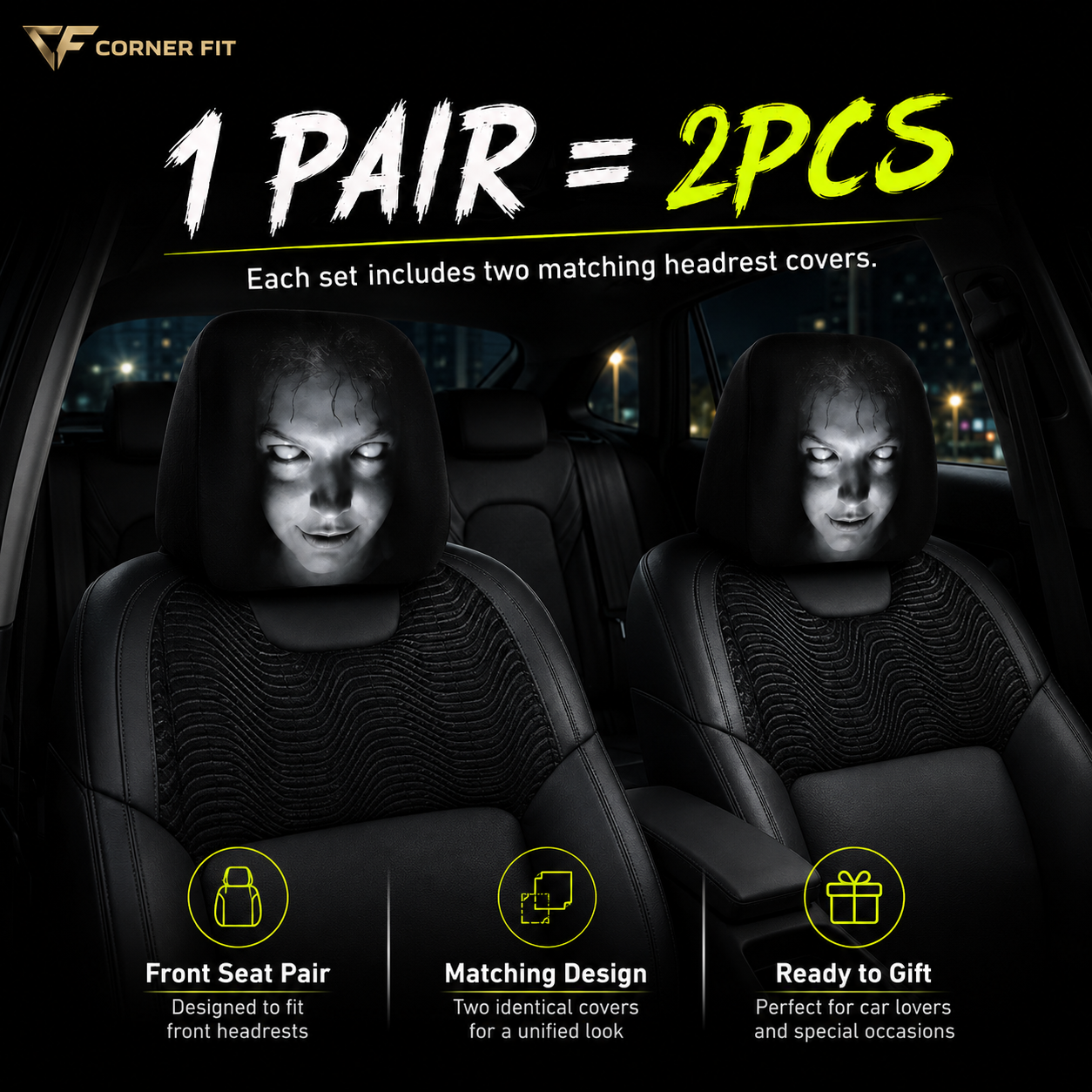 Funny Cartoon Car Headrest Covers – 2PCS Universal Fit