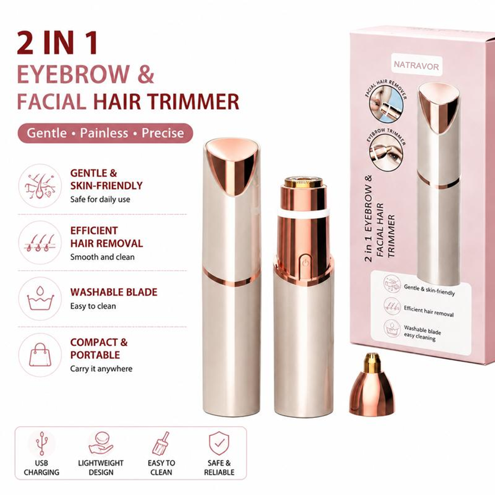🔥Final 3 Hours: 60% OFF NATRAVOR SmoothTouch 2-in-1 Facial & Brow Trimmer-Rechargeable Precision Hair Remover for Face, Lips & Eyebrows