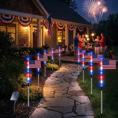 8-Piece Flag Light Set – 4th of July Decorations with 8 Lighting Modes – Ideal for Independence Day Pathways, Gardens, and Yard Decor
