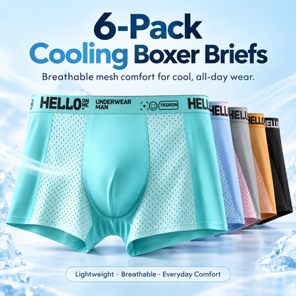 🧊 Men's Boxer Shorts Made from Cooling Ice-Silk Fabric (6-Pack) | Breathable, Comfortable Underwear with Mesh Panels