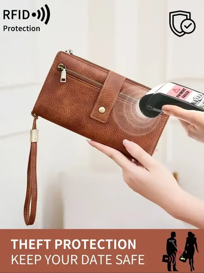 🔥Final 3 Hours: 60% OFF Women's long wallet, stylish clutch, elegant solid color RFID blocking leather wallet👛