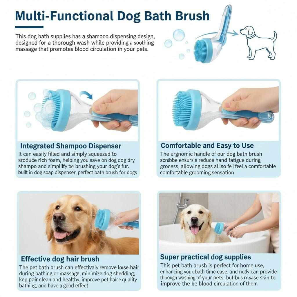 2026 New Universal 2-in-1 Pet Bath & Grooming Deshedding Brush with Built-in Soap Dispenser
