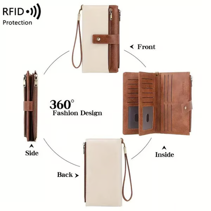 🔥Final 3 Hours: 60% OFF Women's long wallet, stylish clutch, elegant solid color RFID blocking leather wallet👛