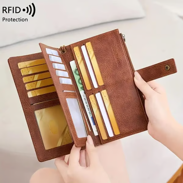 🔥Final 3 Hours: 60% OFF Women's long wallet, stylish clutch, elegant solid color RFID blocking leather wallet👛