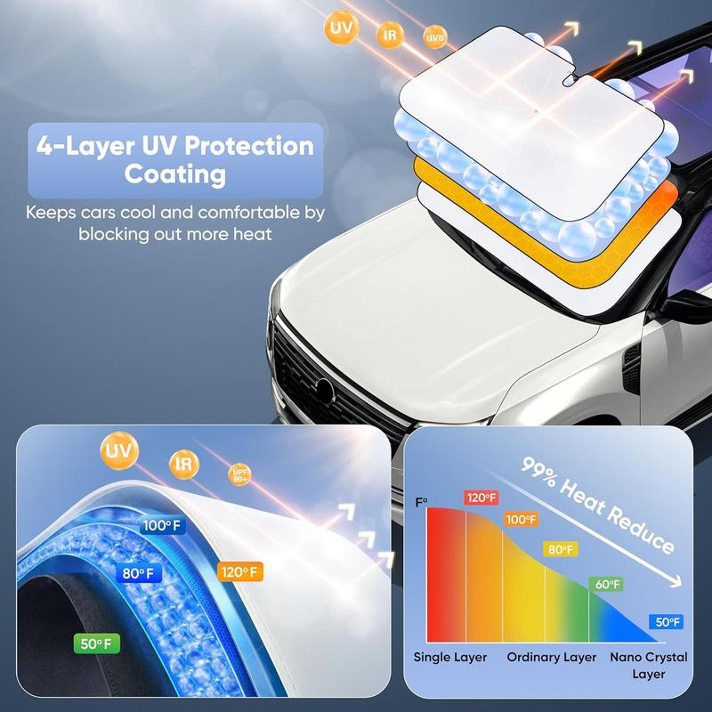 Universal Foldable Windshield Sun Shade🏖️ Foldable 4-Layer Reflective Anti-Ultraviolet Cover, UV-Blocking Front Window Blocker with Enhanced Cooling Tech, Car Accessories for Sedans & Hatchbacks, Accessories For Car