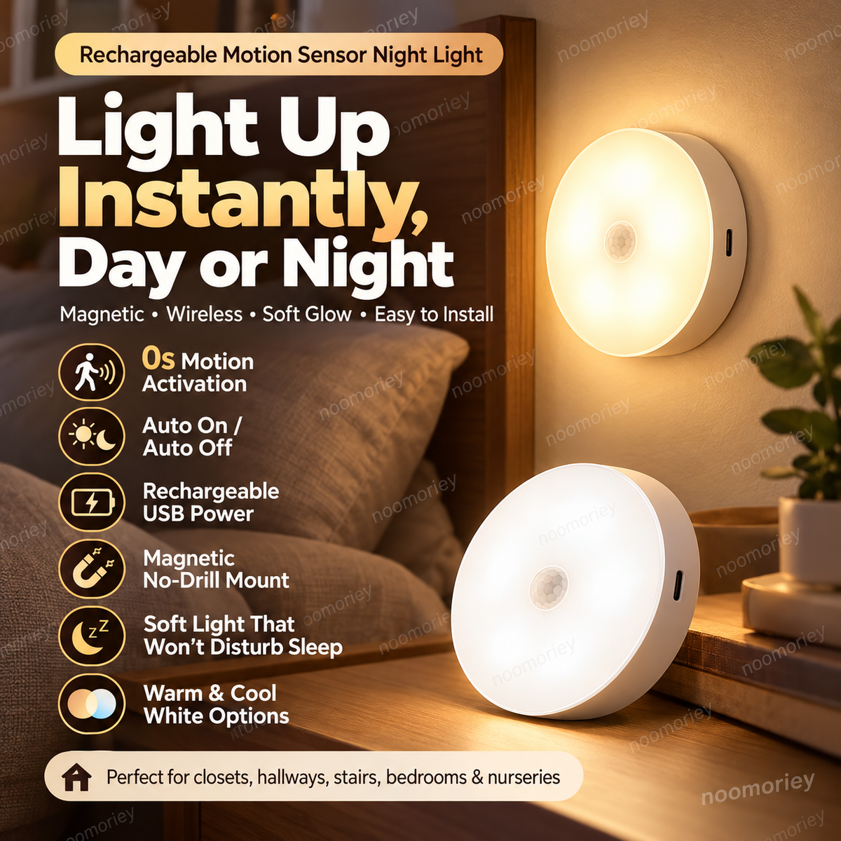 💡 Smart Motion Sensor LED Light – Rechargeable Magnetic Night Light wi ...