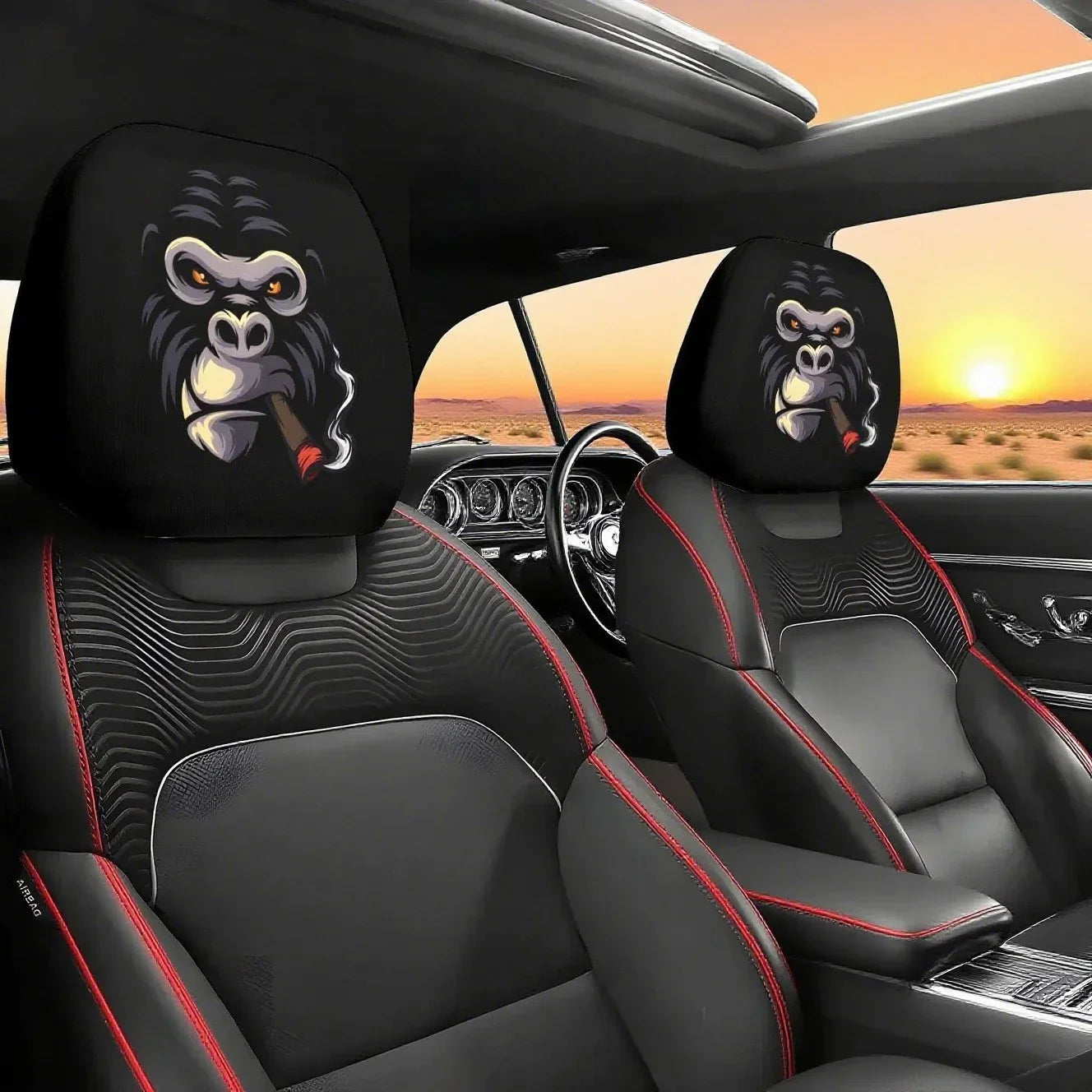 Funny Cartoon Car Headrest Covers – 2PCS Universal Fit