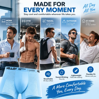 🧊 Men's Boxer Shorts Made from Cooling Ice-Silk Fabric (6-Pack) | Breathable, Comfortable Underwear with Mesh Panels