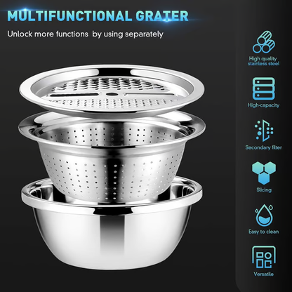 🔥Final 3 Hours:50%OFF Stainless Steel Grater with Drain Basket🥕🥗