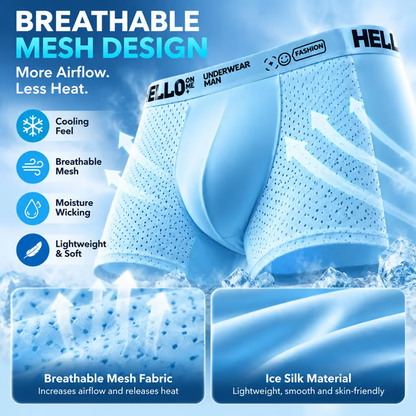🧊 Men's Boxer Shorts Made from Cooling Ice-Silk Fabric (6-Pack) | Breathable, Comfortable Underwear with Mesh Panels