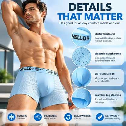 🧊 Men's Boxer Shorts Made from Cooling Ice-Silk Fabric (6-Pack) | Breathable, Comfortable Underwear with Mesh Panels
