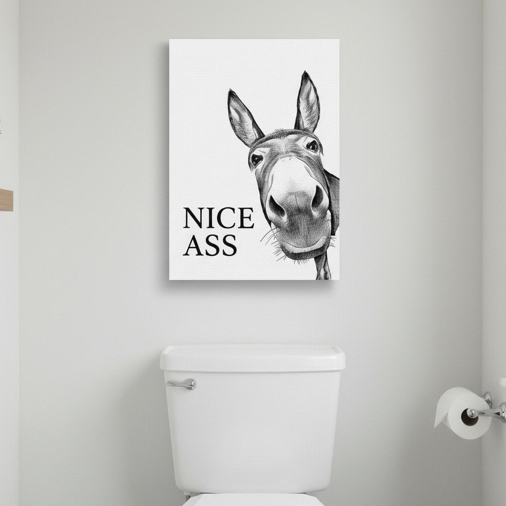 🚽Funny Bathroom Wall Art - "Nice Ass" Donkey Print