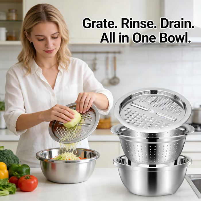 🔥Final 3 Hours:50%OFF Stainless Steel Grater with Drain Basket🥕🥗