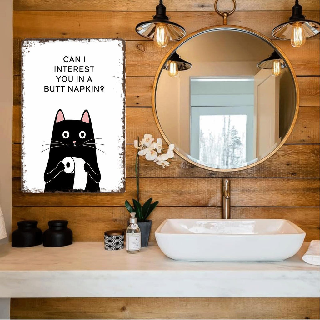 🐾💕 Vintage Cat Bathroom Sign - "Welcome to the Bathroom"